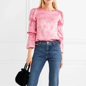 AlexaChung satin floral jacquard pink blouse